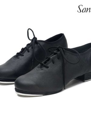 Zapatos de tap Sansha T-Split con suela dividida en cuero negro.