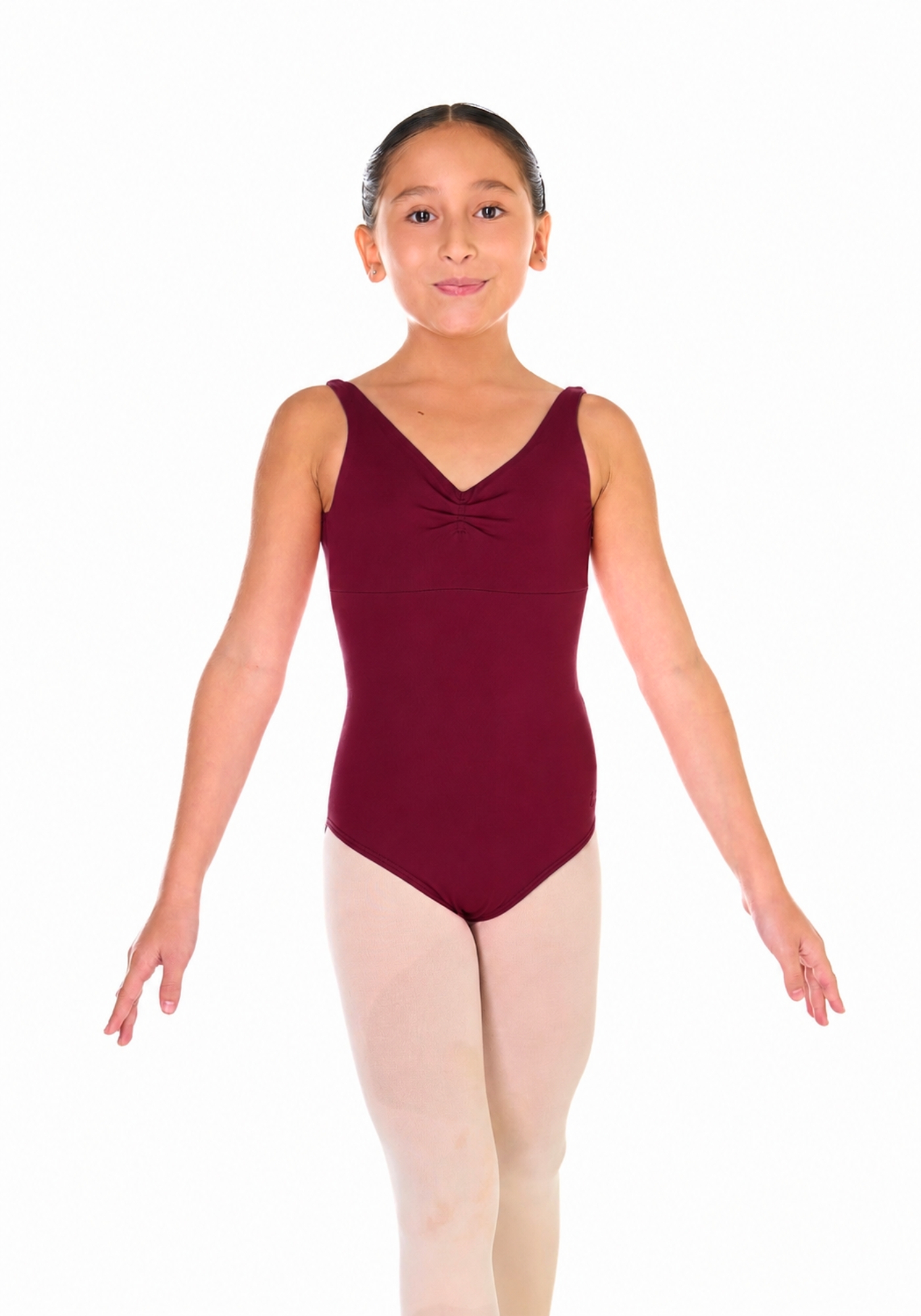 trusa de ballet Fouetté para niña con escote en espalda y doble tela delantera
